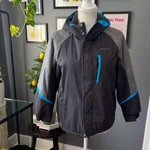 ZeroXposur Kids' Black and Gray Puffer Jacket with Blue Trim